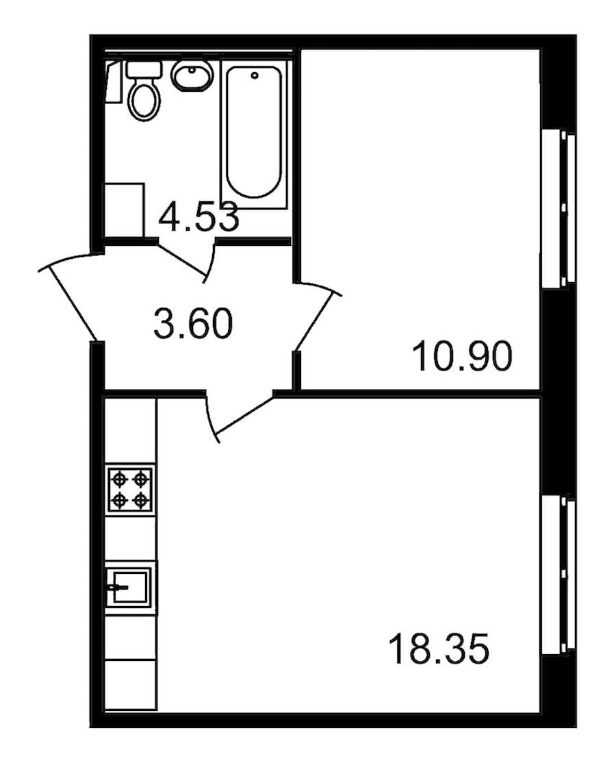 Однокомнатная квартира в : площадь 37.38 м2 , этаж: 1 – купить в Санкт-Петербурге